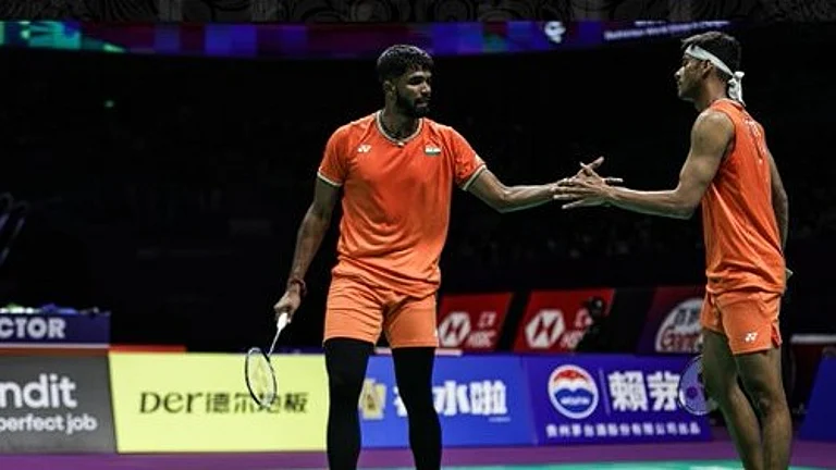 Indian men's double pair Satwik-Chirag in action at the Thailand Open 2024. - X | BAI Media
