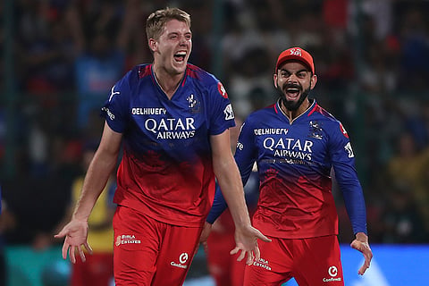RCB's Cameron Green celebrates DC's Tristan Stubbs wicket