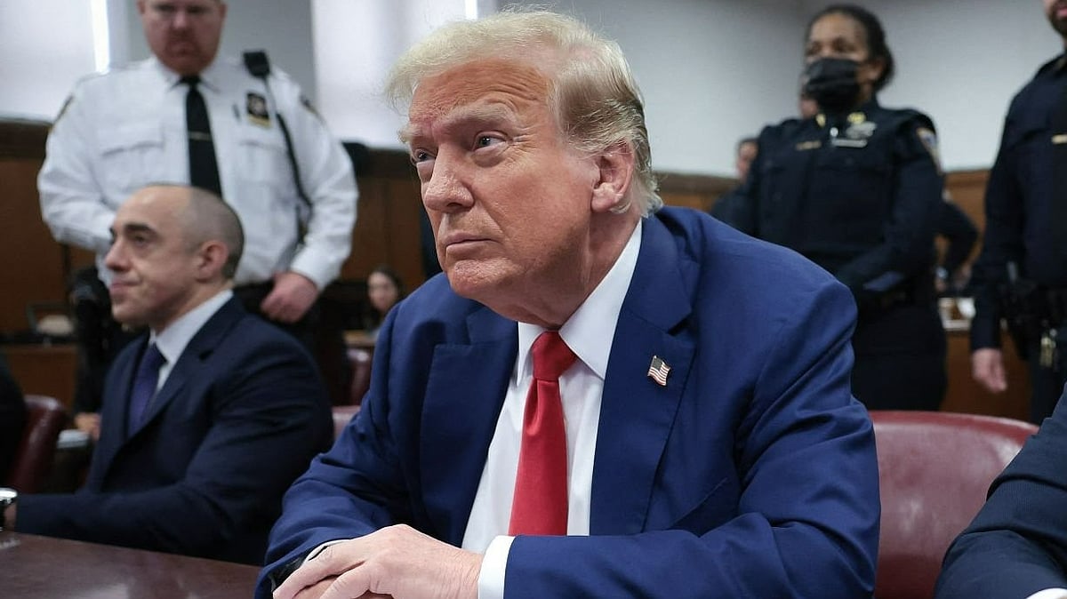 Former US President Donald Trump attends his trial for allegedly covering up hush money payments linked to extramarital affairs, at Manhattan Criminal Court in New York City, on May 6, 2024.  - Getty images