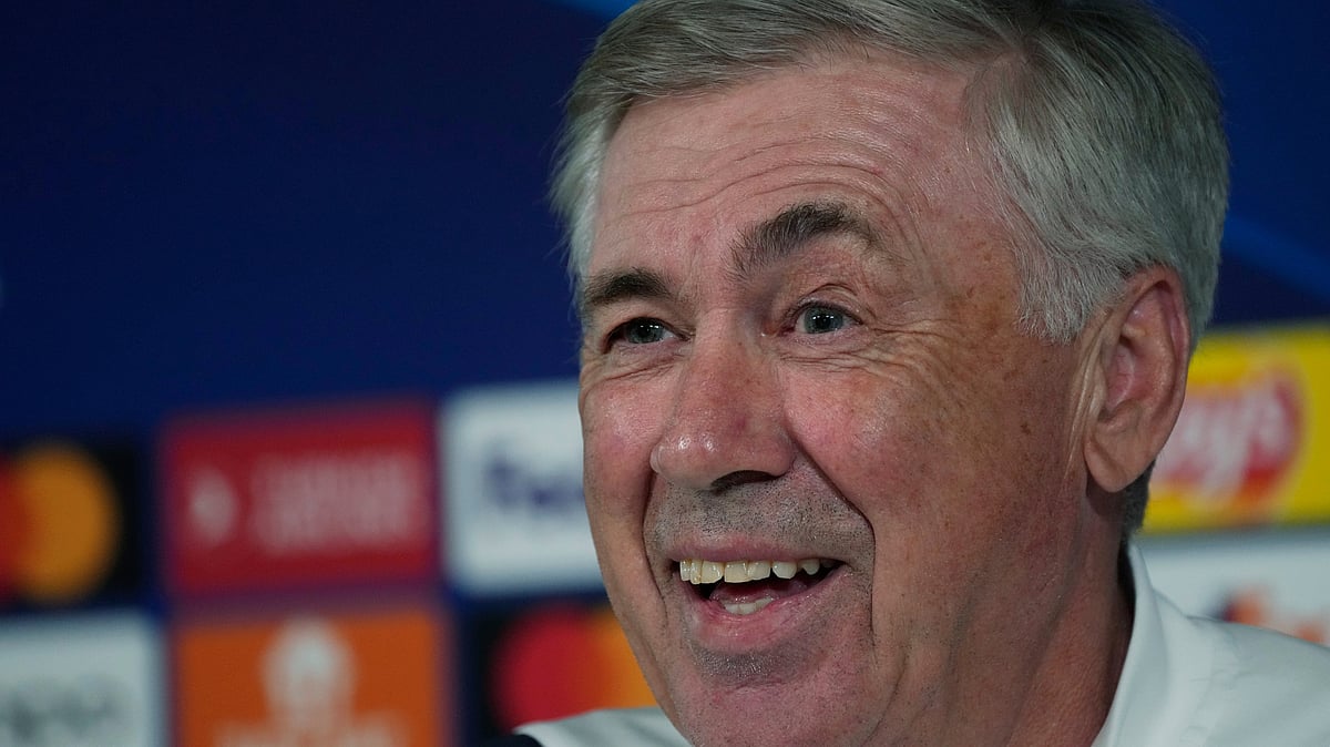 AP : Carlo Ancelotti attends a press conference prior to the UEFA Champions League, Semi Final round 2, match between Real Madrid and Bayern Munich.