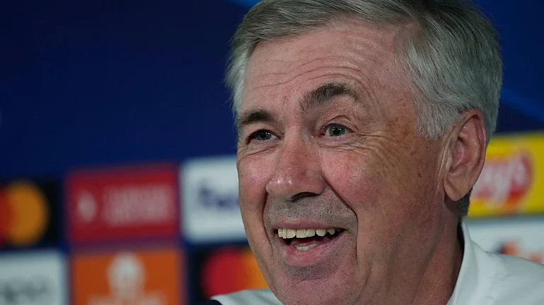 Carlo Ancelotti attends a press conference prior to the UEFA Champions League, Semi Final round 2, match between Real Madrid and Bayern Munich. - AP