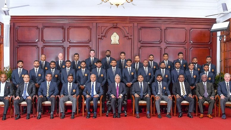 Photo: X/ OfficialSLC : Sri Lanka cricket team and staff members before leaving the country for the ICC T20 World Cup 2024.