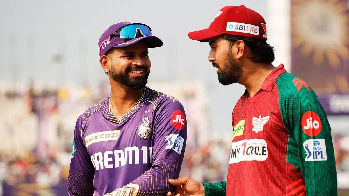 BCCI  : Captains of Kolkata Knight Riders and Lucknow Super Giants, Shreyas Iyer (first from left) and KL Rahul, respectively. 