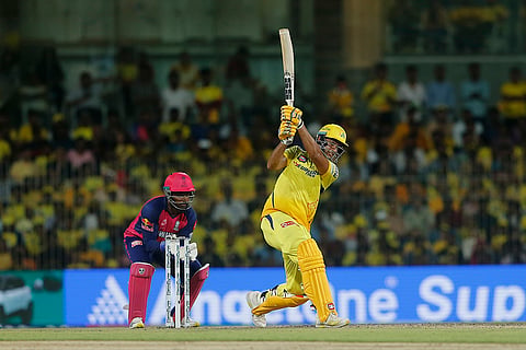 Shivam Dube plays a shot
