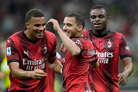 Ismael Bennacer celebrates after scoring a goal 