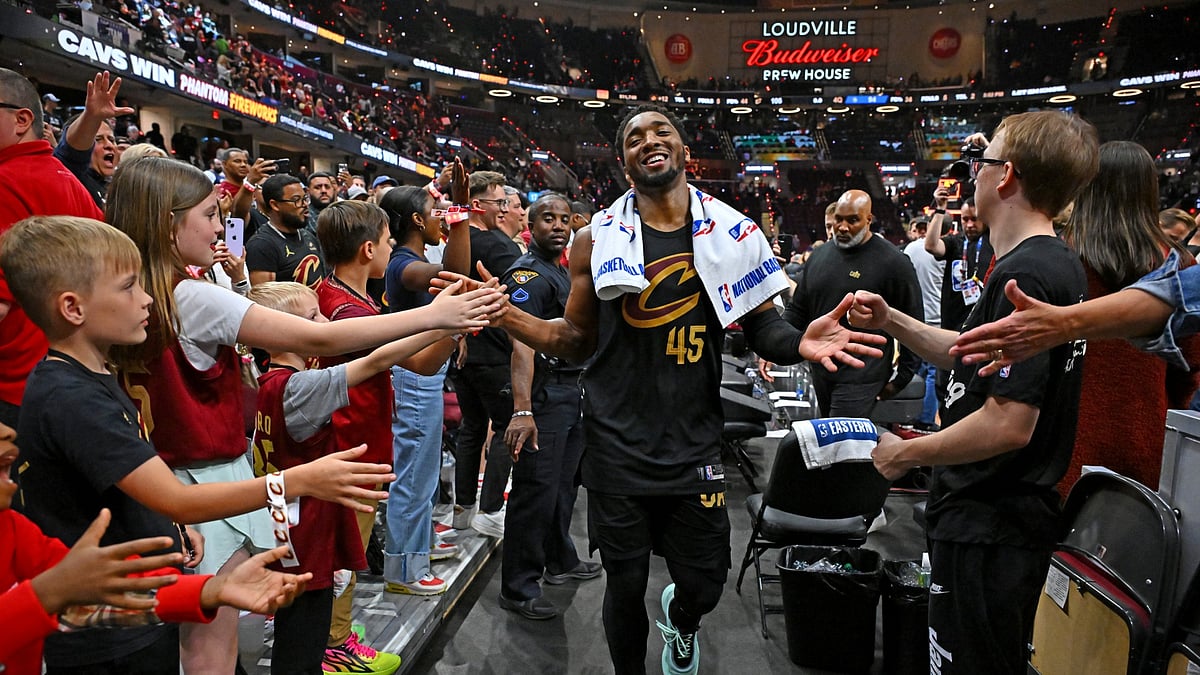 Donovan Mitchell celebrates the Cleveland Cavaliers' Game 7 win. - null