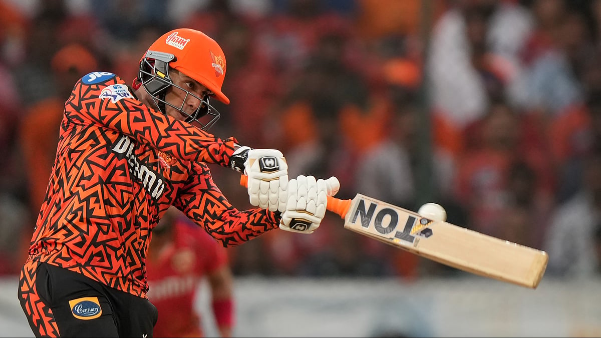 Sunrisers Hyderabad's Abhishek Sharma plays a shot during the Indian Premier League cricket match between Sunrisers Hyderabad and Punjab Kings in Hyderabad. - AP Photo/Mahesh Kumar A.