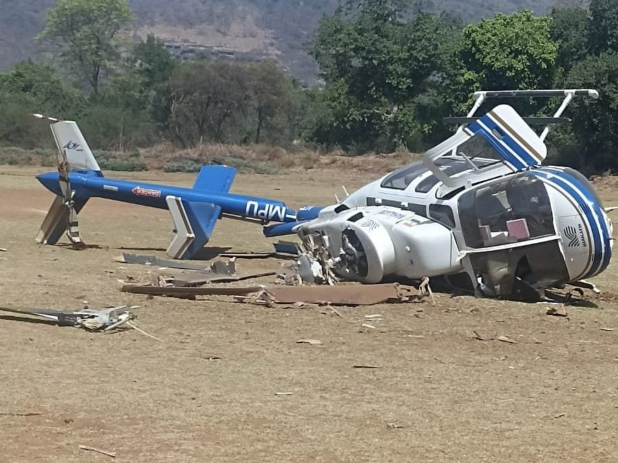 X : The helicopter got tilted when the pilot tried to land on a makeshift helipad at Mahad around 9.30 am, said Raigad Superintendent of Police Somnath Gharge.

