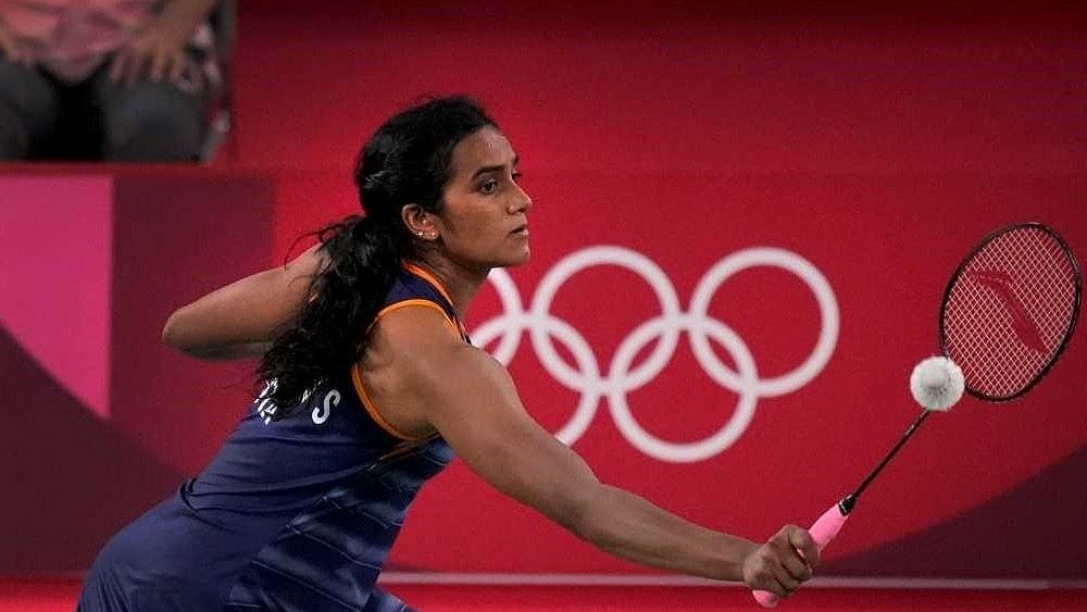 PV Sindhu in action at the women's singles badminton semi-final at Tokyo Olympics. - File Photo