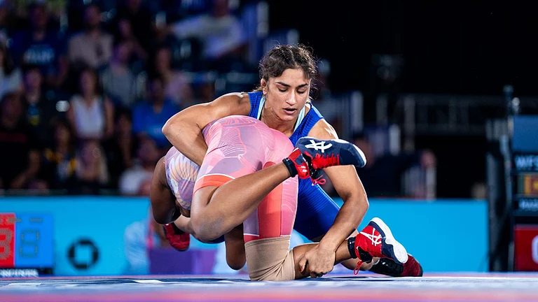 Indian wrestler Vinesh Phogat in action at the 50kg category of Asian Olympic Qualifier 2024 in Bishkek, Kyrgyzstan. - File