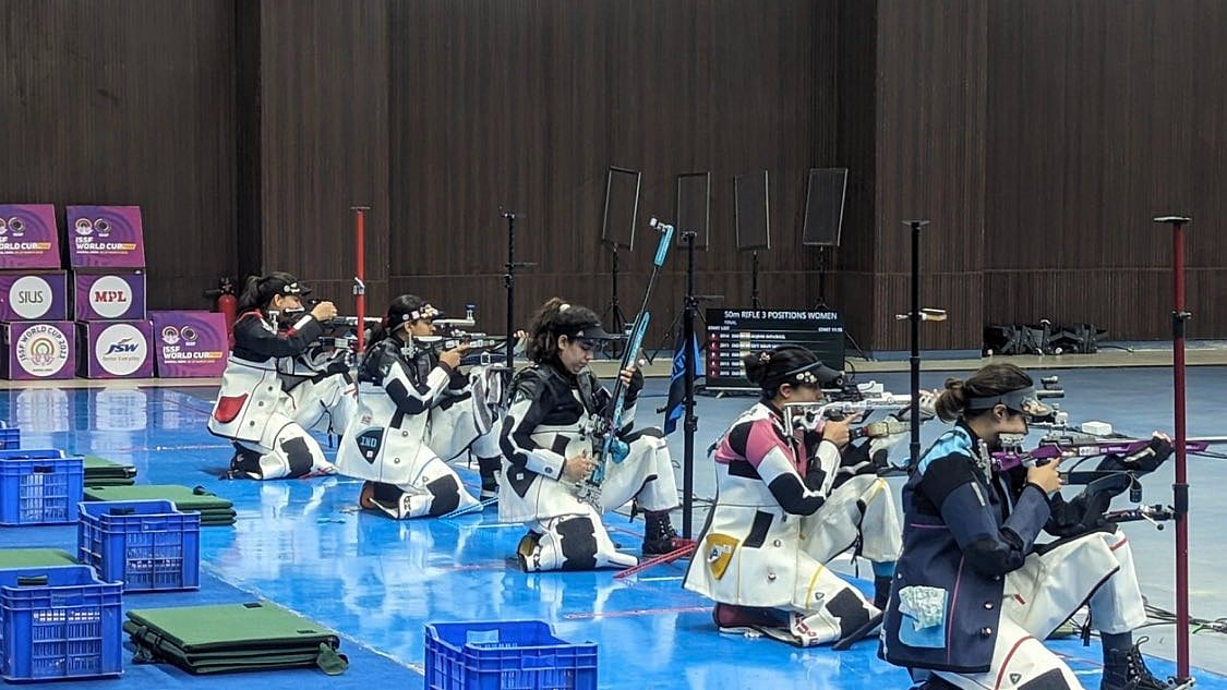 X | NRAI  : Indian Shooters in action on second final of the day- the women’s 50M Rifle 3 Positions OST T3 in Olympic Selection Trials. 
