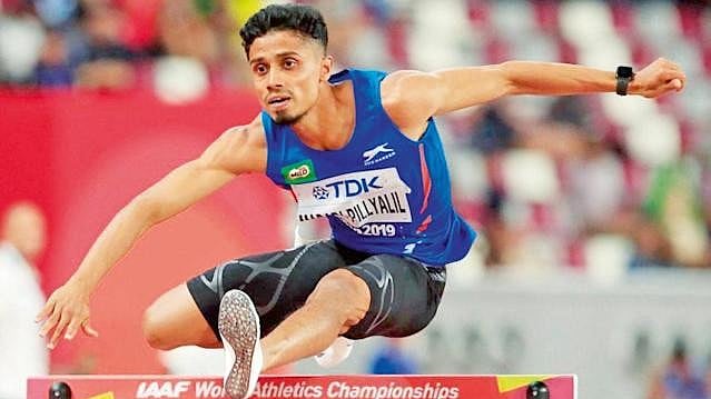 Hurdler Jabir MP tops the 400m men's hurdle race. - IN_Venduruthy/X