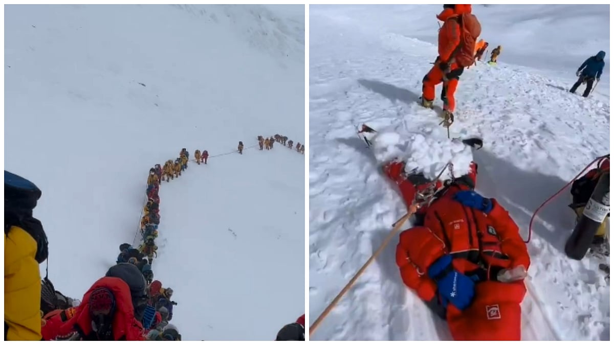 One of the many clips posted on social media of the traffic jam on Everest was captioned: "Mt. Everest is not a joke and in fact, quite a serious climb."  - Instagram/everester.raj | X/@northerner_the
