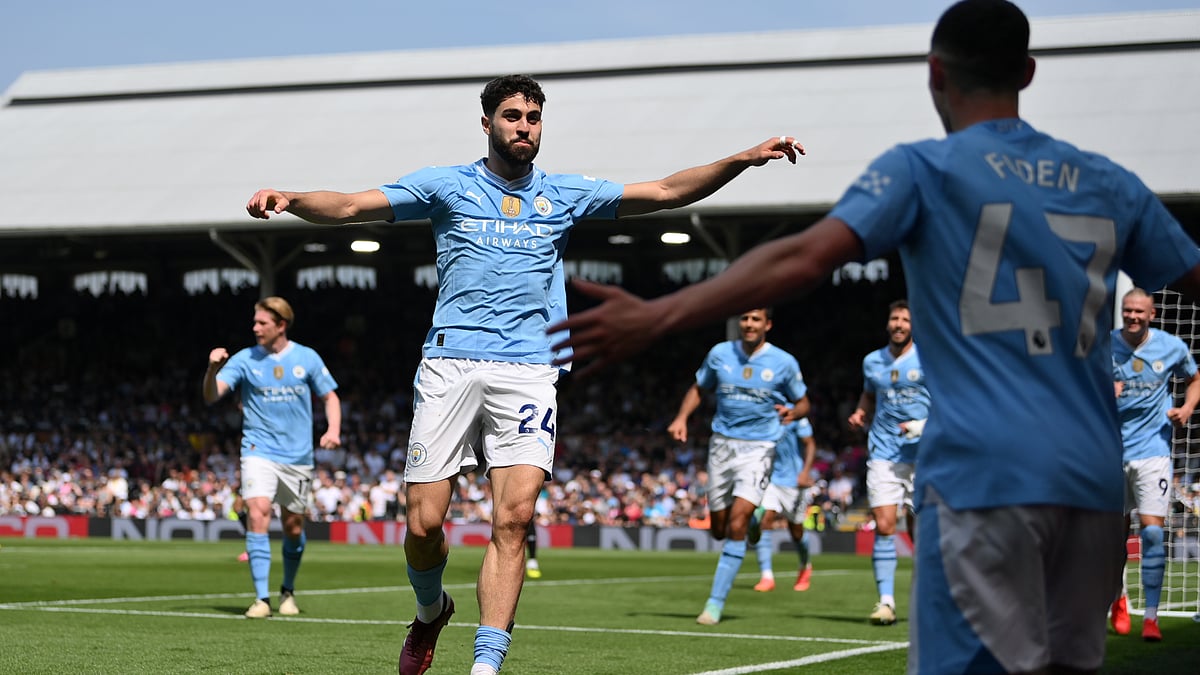 Josko Gvardiol celebrates scoring at Fulham on Saturday