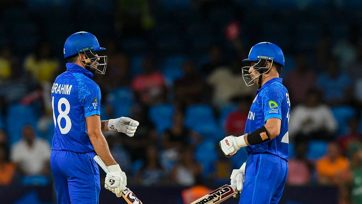 Ibrahim Zadran (left) and Rahmanullah Gurbaz bat during the ICC T20 World Cup 2024 match.  - Photo: ICC