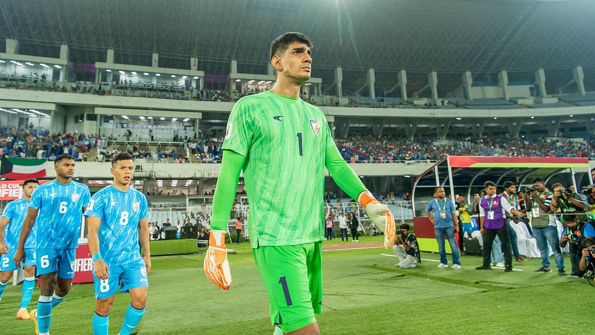 Photo: X/ @IndianFootball : Indian goalkeeper Gurpreet Singh Sandhu will lead the side against Qatar on Tuesday.