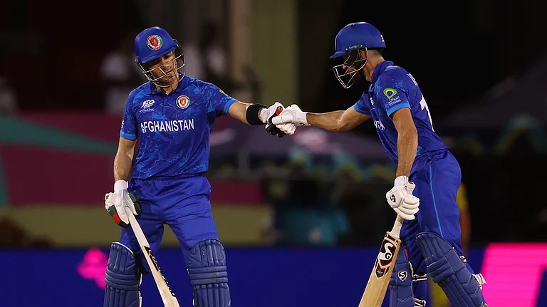 Afghanistan Cricket team in action during their ICC T20 World Cup opening match against Uganda on June 4, 2024 at the Providence Stadium, Guyana. - X | Afghanistan Cricket Board