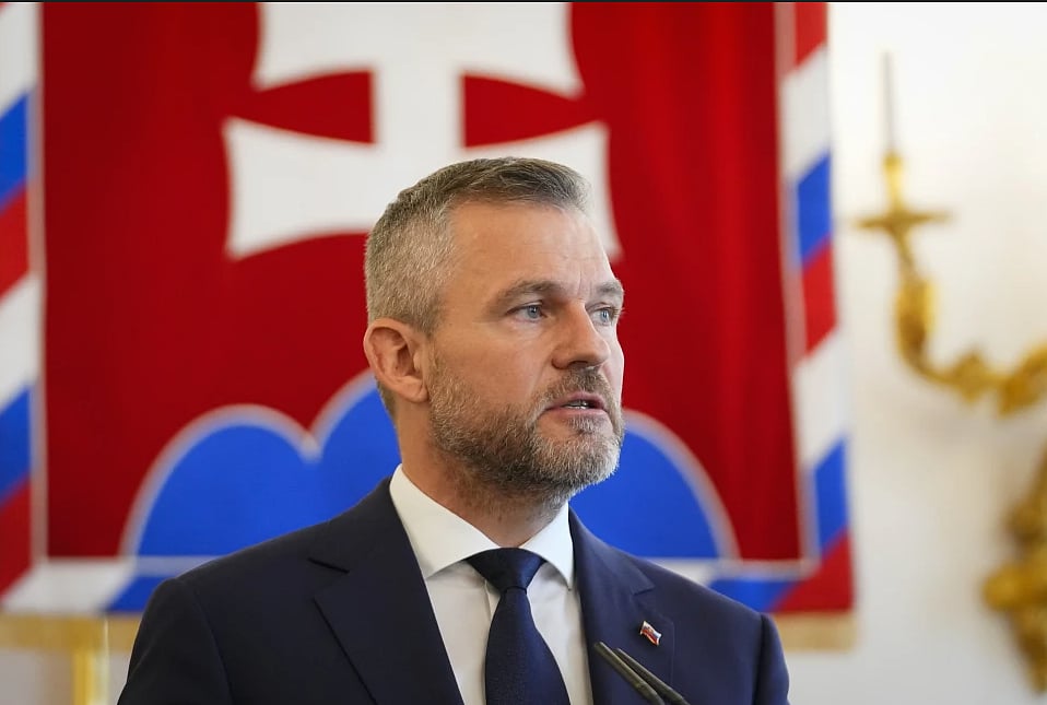 AP Photo/Petr David Josek, File : Slovakia’s President elect Peter Pellegrini speaks during joint press statements with incumbent President Zuzana Caputova at the presidential palace in Bratislava, Slovakia, Thursday, May 16, 2024. Pellegrini, a close ally of populist Prime Minister Robert Fico, was inaugurated Saturday, June 15, as the president of Slovakia, succeeding Zuzana Čaputová, the country’s first female head of state. 