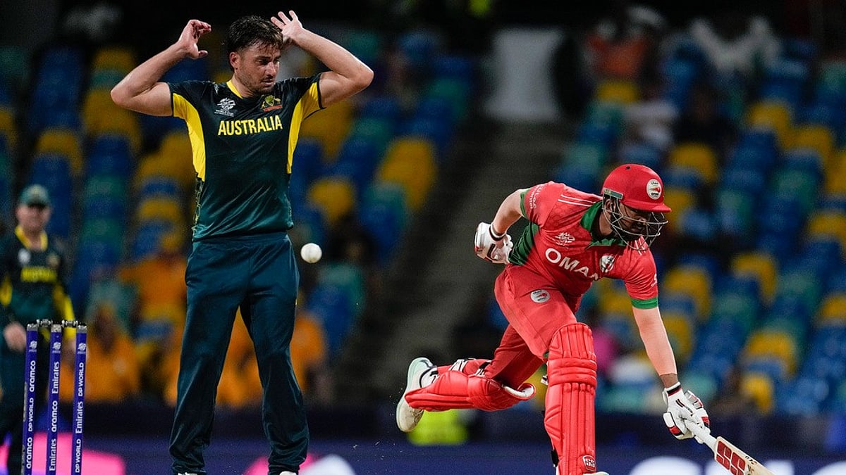 Marcus Stoinis in action, Australia vs Oman, T20 World Cup 2024 match 10, AP photo