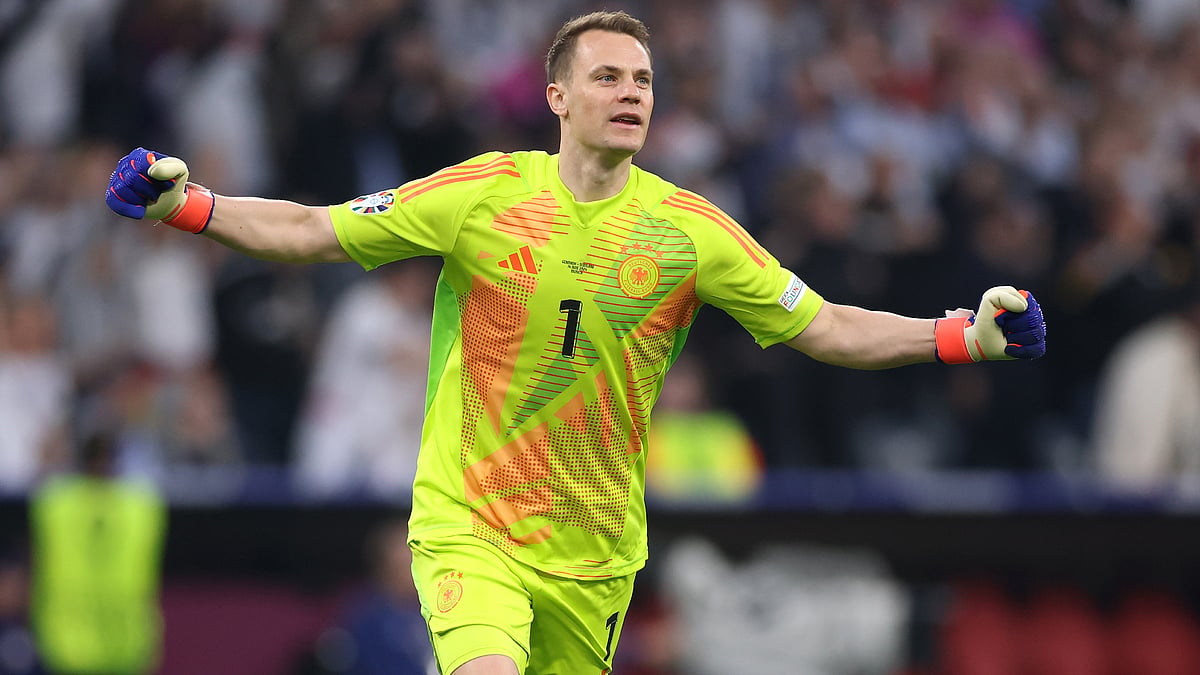 Manuel Neuer celebrates Florian Wirtz's opener against Scotland - null