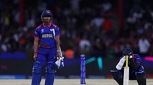 Photo: ICC : A disconsolate Gulsan Jha (right) and Sompal Kami after Nepal lose to South Africa by one run in their ICC T20 World Cup 2024 clash in Kingstown, St Vincent (West Indies) on Saturday (June 15).