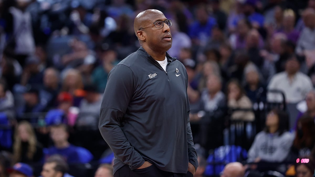 Sacramento Kings head coach Mike Brown looks on during the game against the Portland Trail Blazers at Golden 1 Center on April 14, 2024 in Sacramento, California. - null