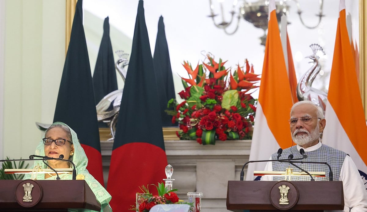 Prime Minister Narendra Modi with his Bangladesh counterpart Sheikh Hasina on Saturday, June 22 in New Delhi. - X/@narendramodi