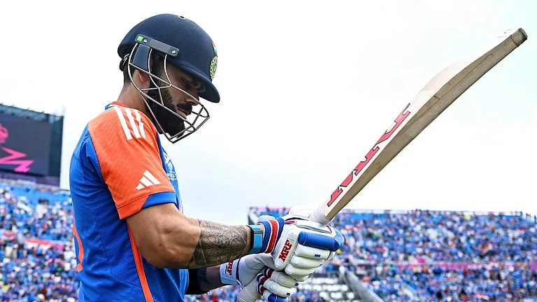 Virat Kohli in action at the 2024 ICC T20 World Cup match. - ICC