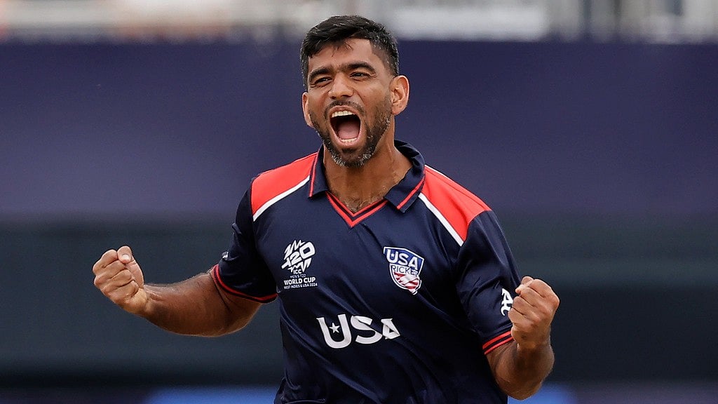 Saurabh Netravalkar celebrates Virat Kohli's wicket during the India vs USA, T20 World Cup 2024 match. - AP/Adam Hunger