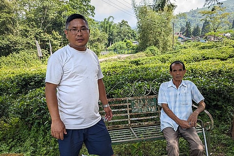 Loving Memories: (Left) Bhaskar Rai erected a bench in memory of his brother;
 (right) Rama Thapa, 65, lives in Beltar village