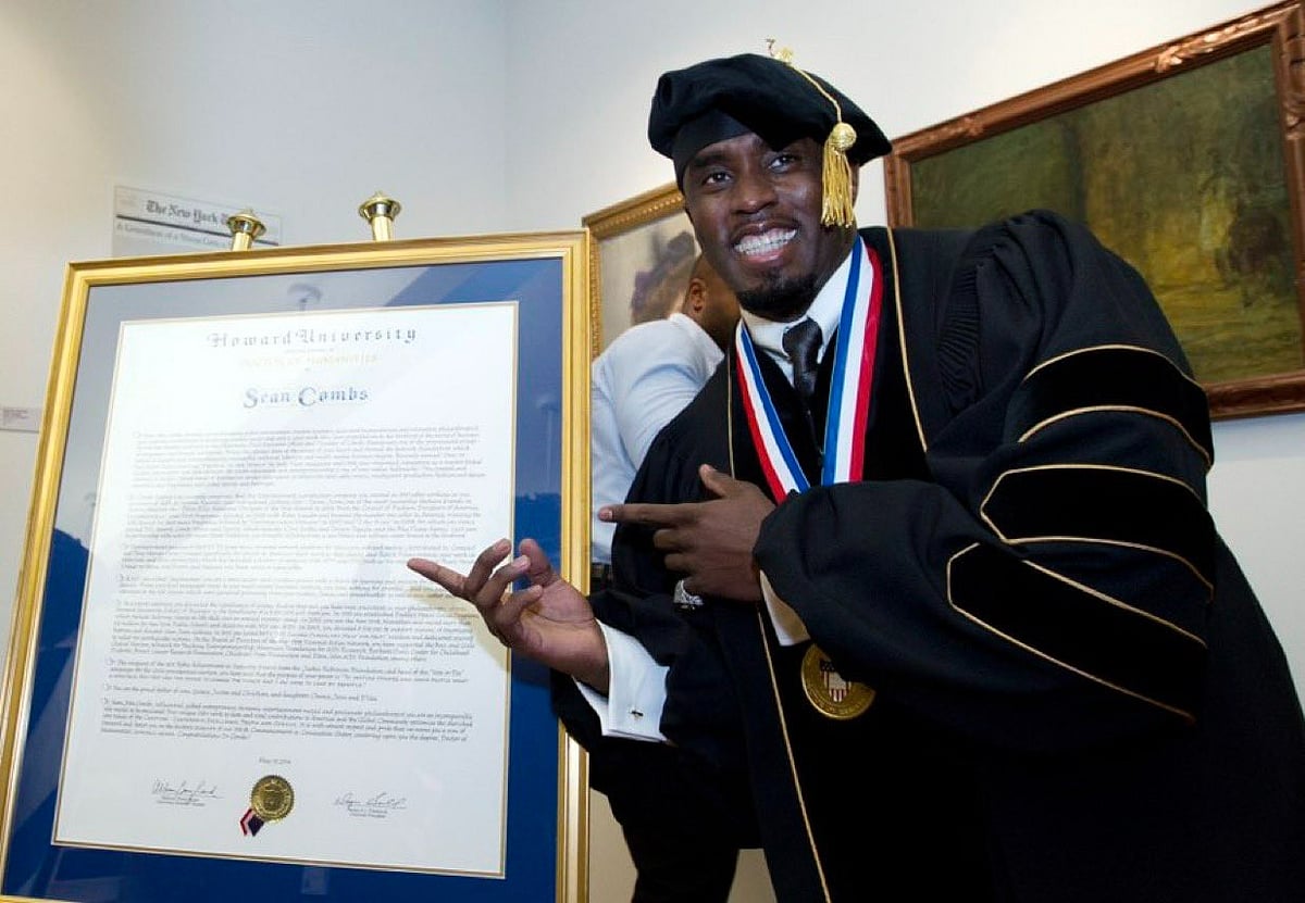 Sean "Diddy" Combs with his honorary degree awarded by Howard University in 2014. - X
