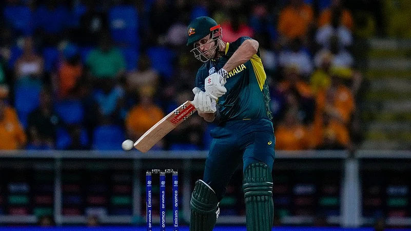 Mitchell Marsh bats, Australia vs Namibia, T20 World Cup 2024, AP photo