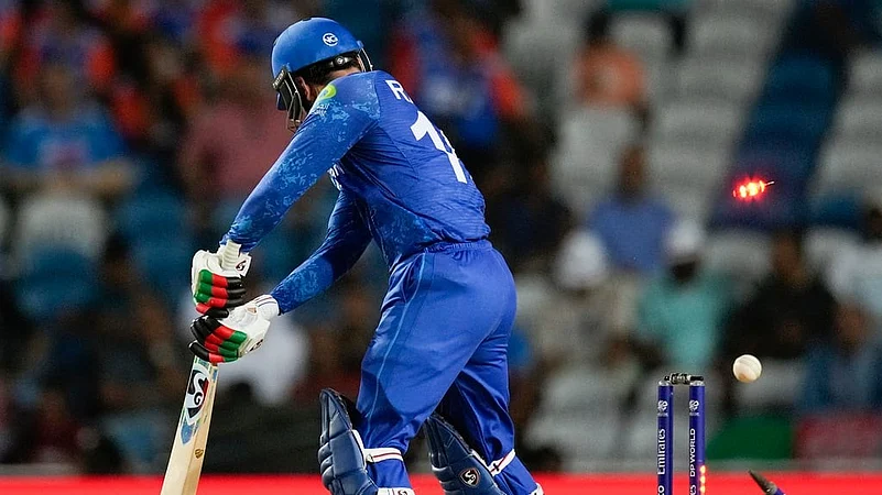 Rashid Khan clean bowled, Afghanistan vs South Africa, T20 World Cup semifinal 1, AP photo