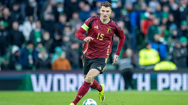 Thomas Meunier in action for Belgium - null
