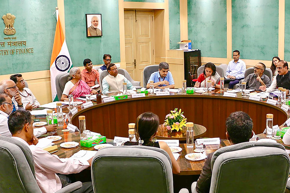 Nirmala Sitharaman during a 2024 Pre-Budget meeting