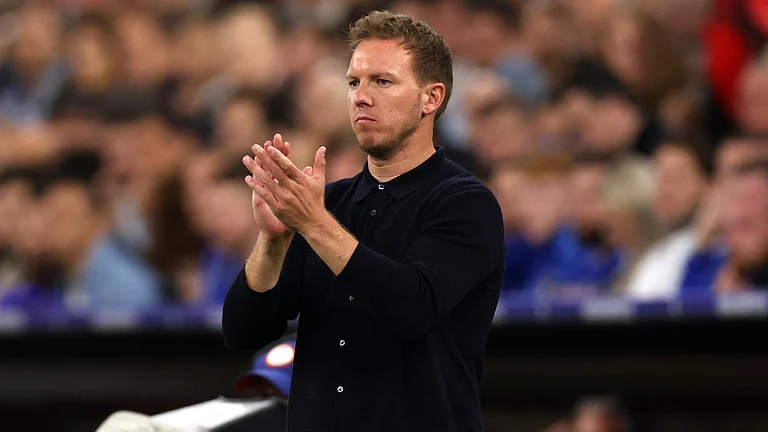Julian Nagelsmann applauds during Germany's heavy win over Scotland. - null