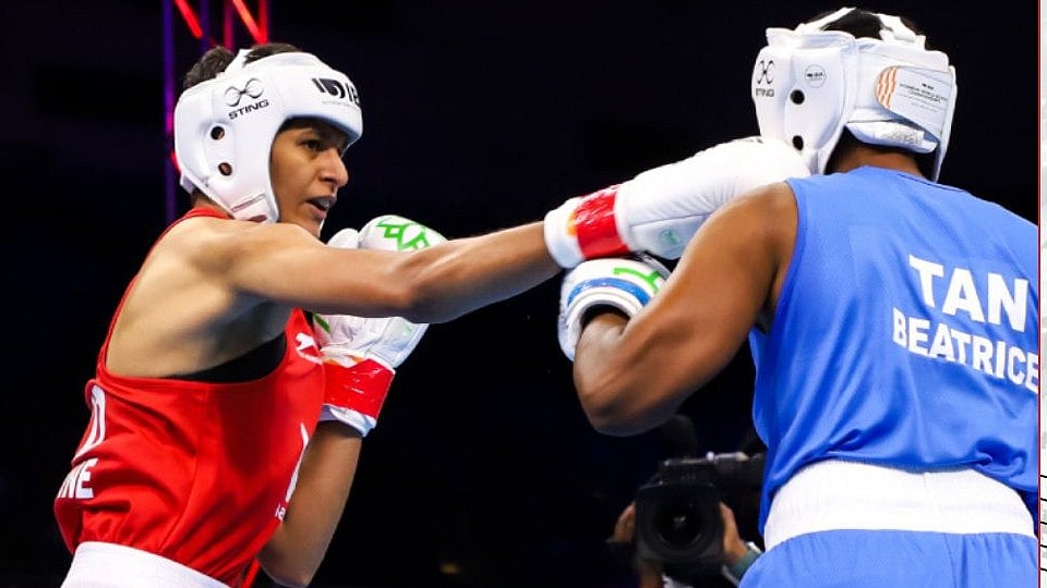 Photo: X/ @BFI_official : Jaismine Lamboria beat Ana Marija Milisic of Switzerland to enter the 57kg quarterfinals of the World Olympic Boxing Qualifier.