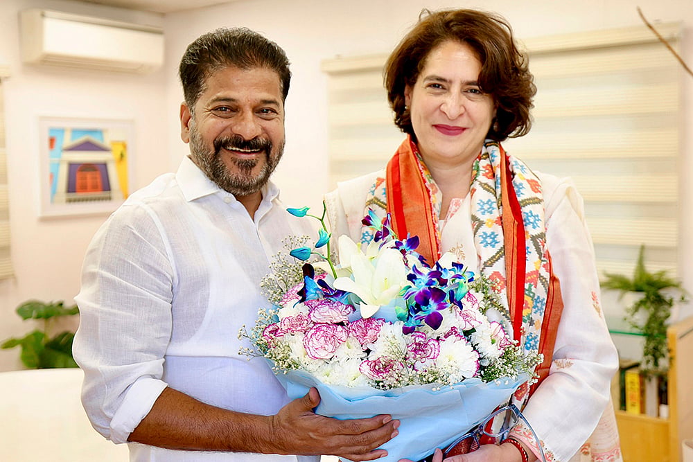 Telangana CM Revanth Reddy with Priyanka Gandhi