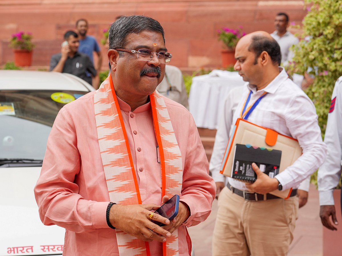 PTI : Education Minister Dharmendra Pradhan outside Parliament. | 