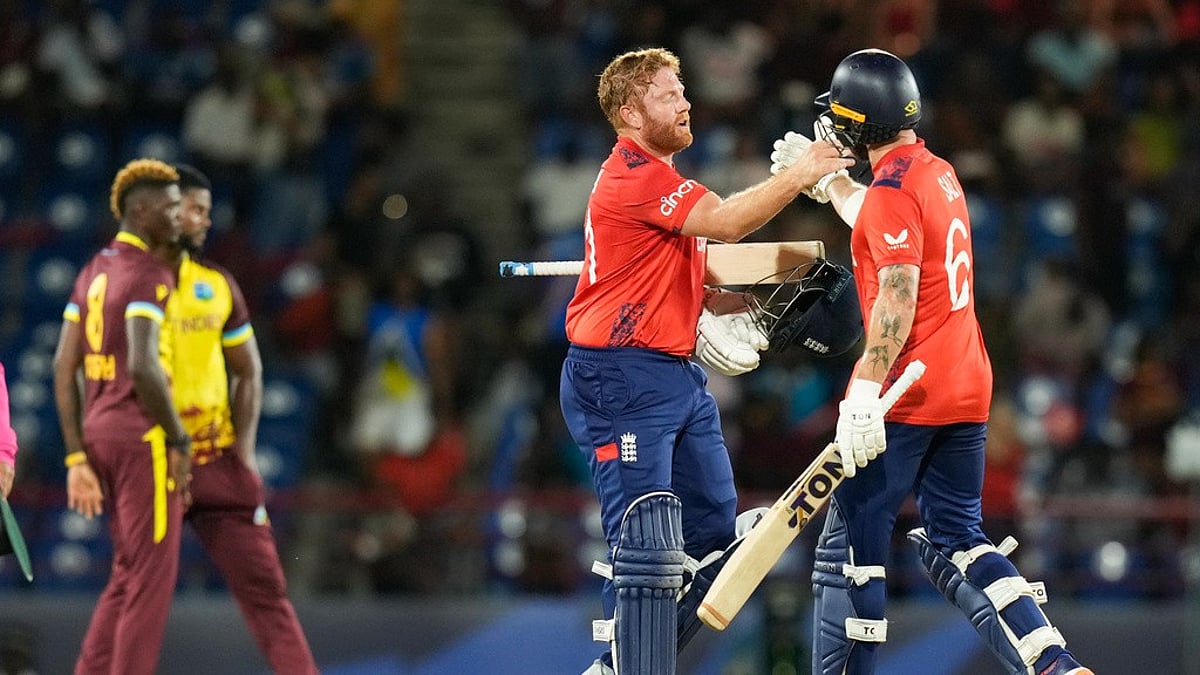 ENG beat WI by 8 wickets, West Indies vs England, ICC T20 World Cup 2024 Super 8 Group 2 match, AP photo