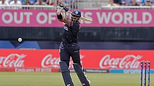 AP Photo/Adam Hunger : United States' Steven Taylor plays a shot during the ICC Men's T20 World Cup cricket match between the United States and India at the Nassau County International Cricket Stadium in Westbury, New York.
