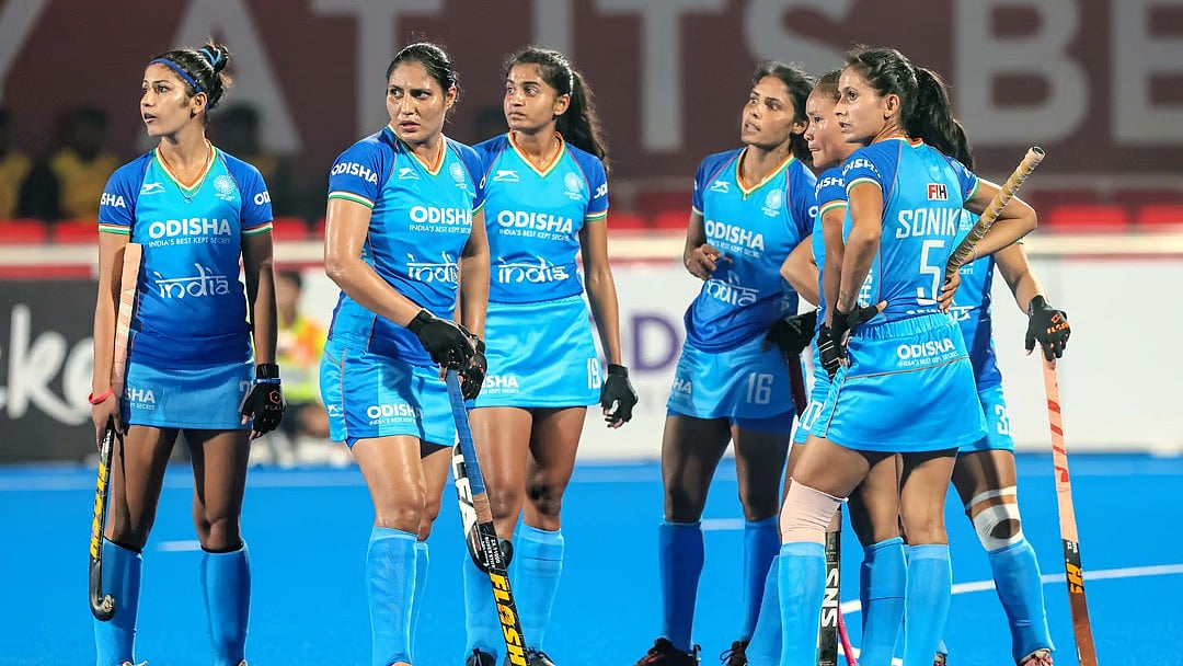Hockey India : The Indian women's hockey team in action during their FIH Pro League 2023-24 match.