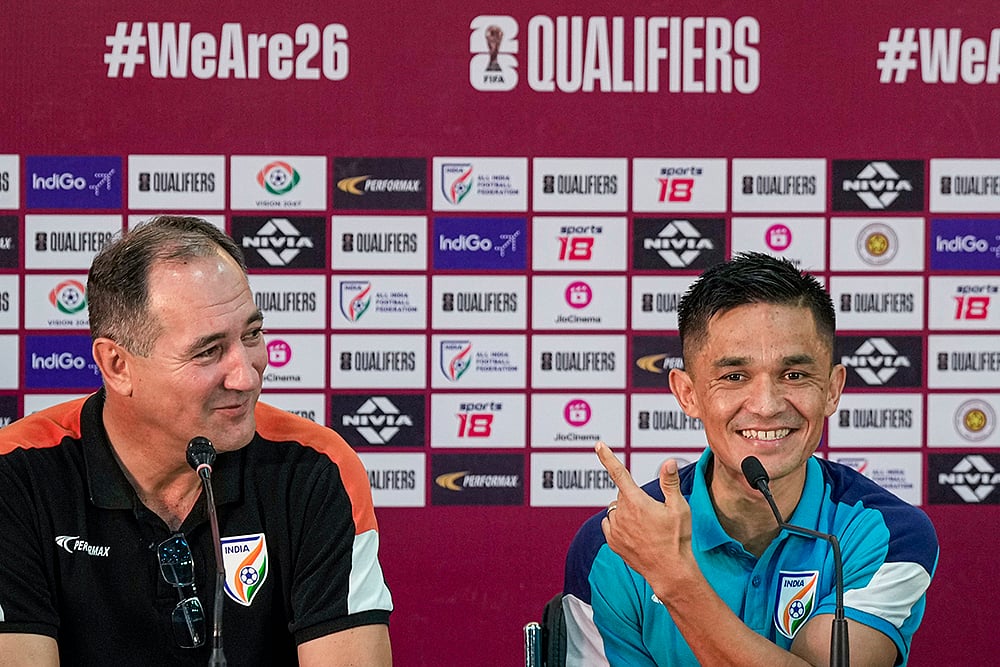Sunil Chhetri during media interaction at Salt Lake Stadium