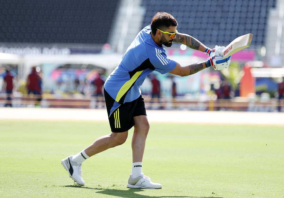X | BCCI  : Virat kohli in action at the practise session ahead of India's super 8 T20 world cup match against Afghanistan at Kings Oval, Bridgetown. 