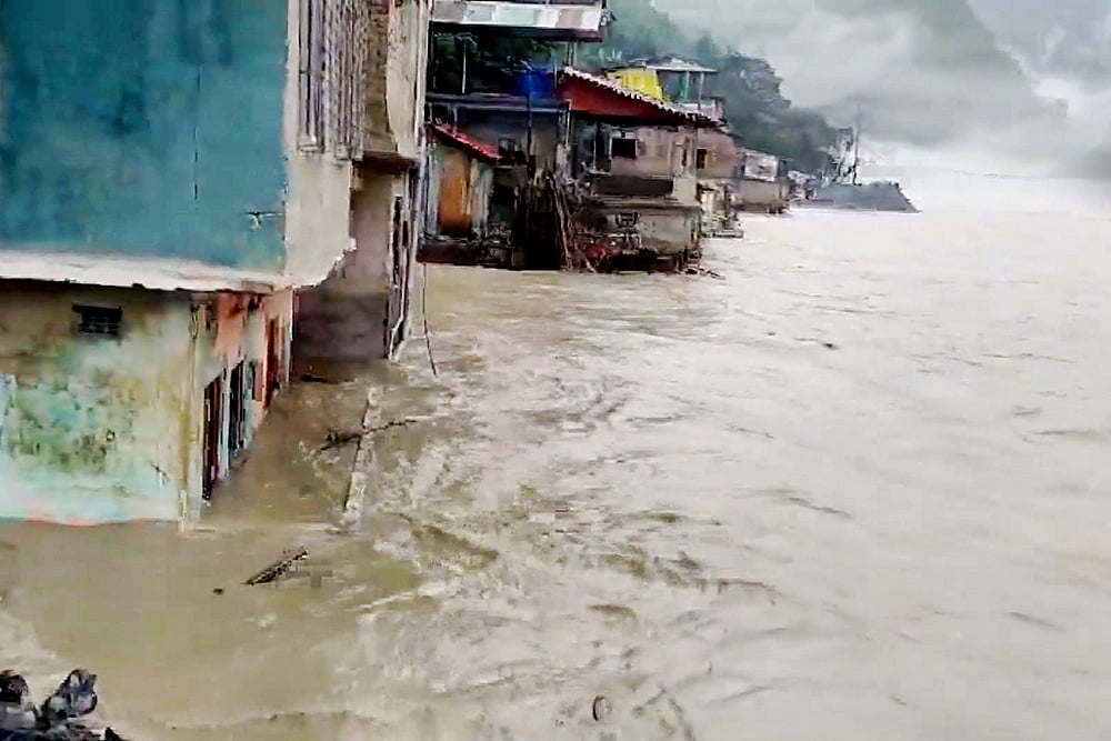Overflowing Teesta river in Sikkim 