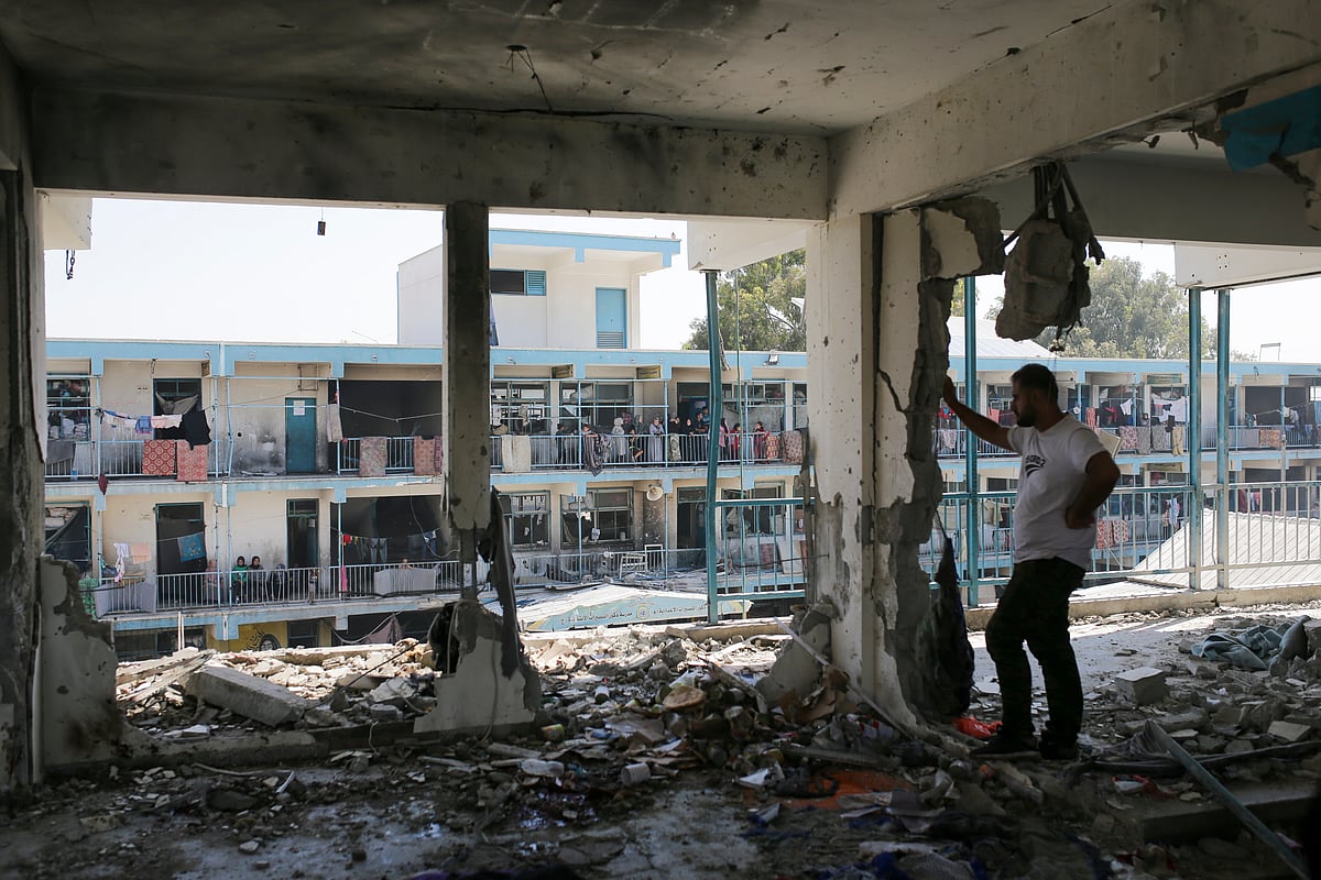 The UN School in Nuseirat after Thursday's strike.  - AP