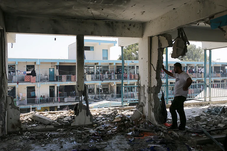 The UN School in Nuseirat after Thursday's strike. - AP