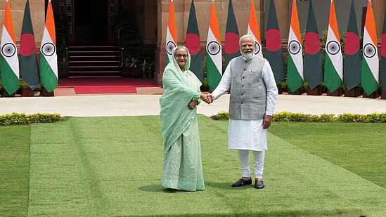 PTI : PM Narendra Modi with his Bangladesh counterpart Sheikh Hasina |