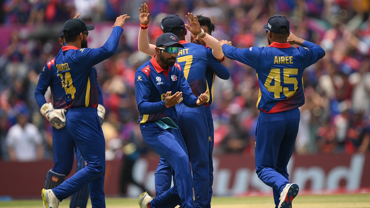 ICC : DS Airee celebrates a wicket with his NEP teammates.
