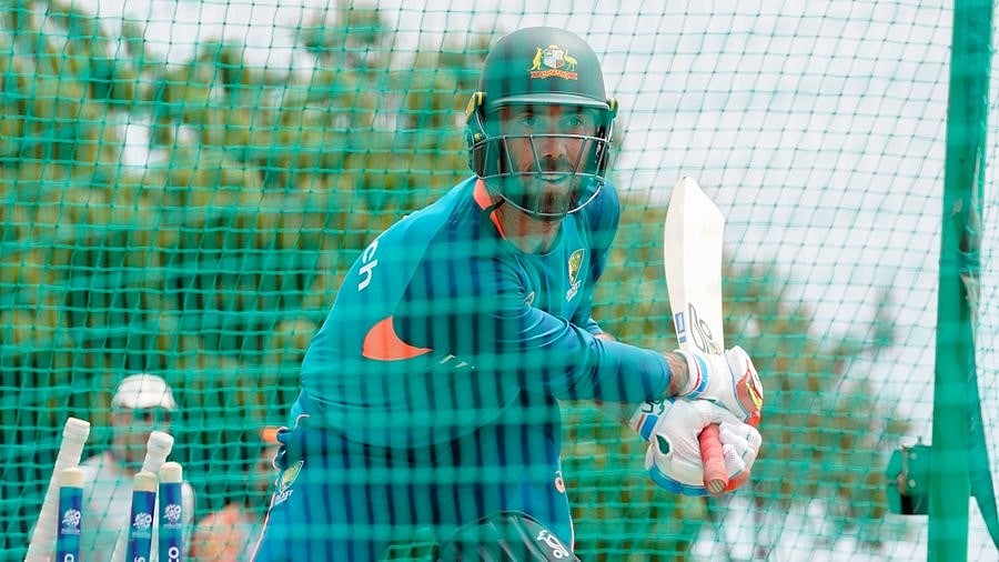 Photo: X/ @cricketcomau : Glenn Maxwell is in practice mode before the game against Oman. 